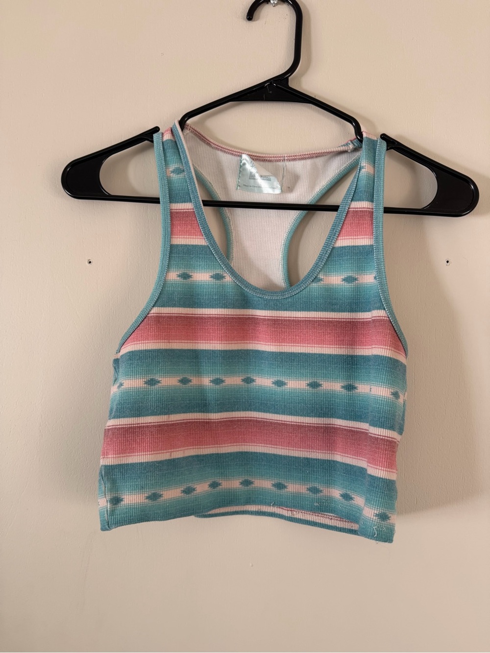 Striped Racerback Crop Top in Teal and Pink
